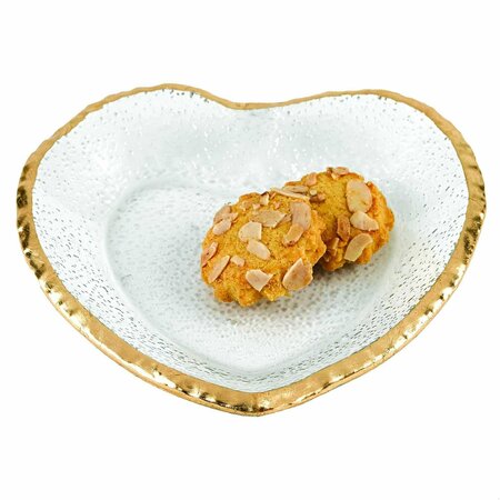 Homeroots 8 in. Mouth Blown Heart Edge Gold Leaf Plate 376061